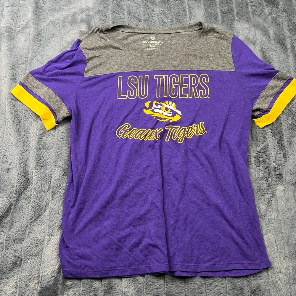 Colosseum LSU Tigers Geaux Tigers Purple Grey T-Shirt Womens XXL Short Sleeve